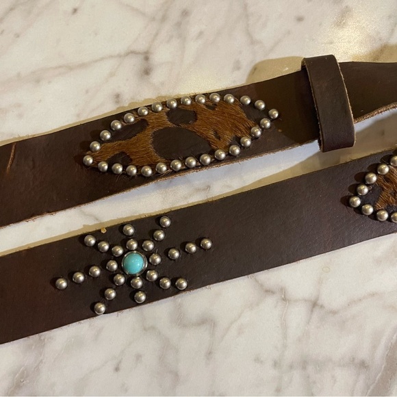 Leatherock Soft Genuine 100% Leather Turquoise studded belt main image 12